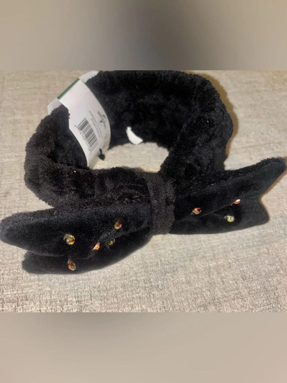 Conair Wicked NWT Headband Black Plush Bow Rhinestone GRWM Hair Wrap Glam Cozy